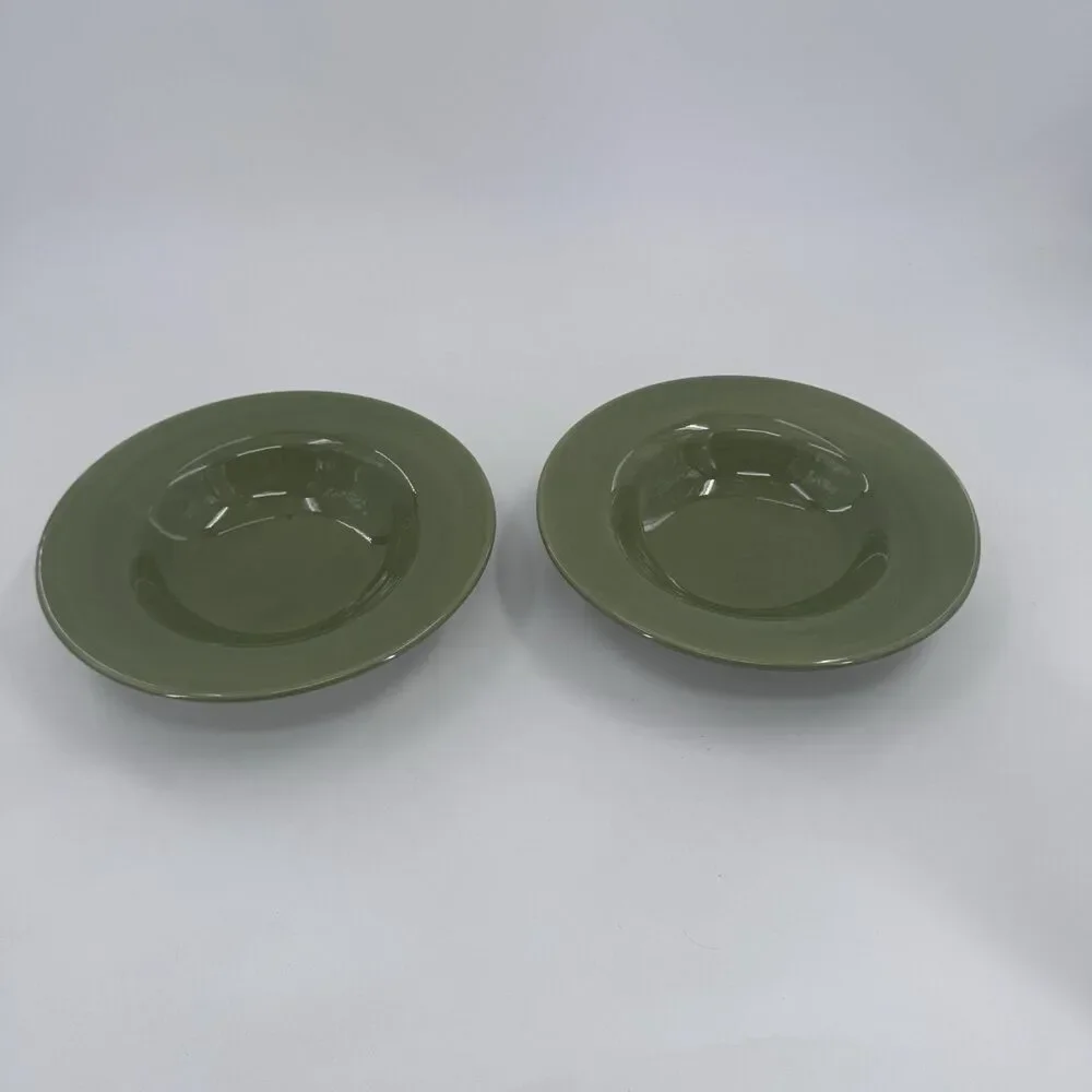 2 Pottery Barn SAUSALITO Green Wide Rimmed Bowl 10 Inch Soup Pasta Fast Shipping